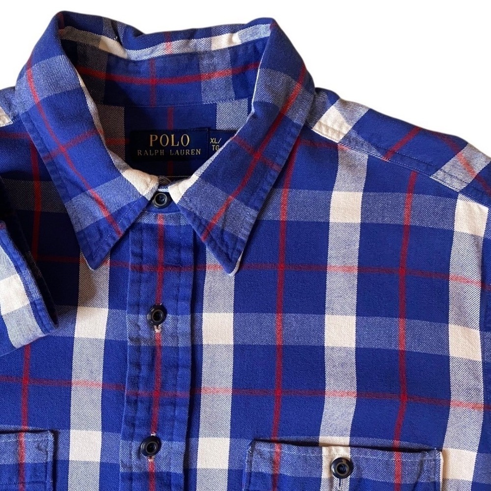 Polo Ralph Lauren Mens XL Flannel Plaid Long Sleeve Button Down Shirt Blue
